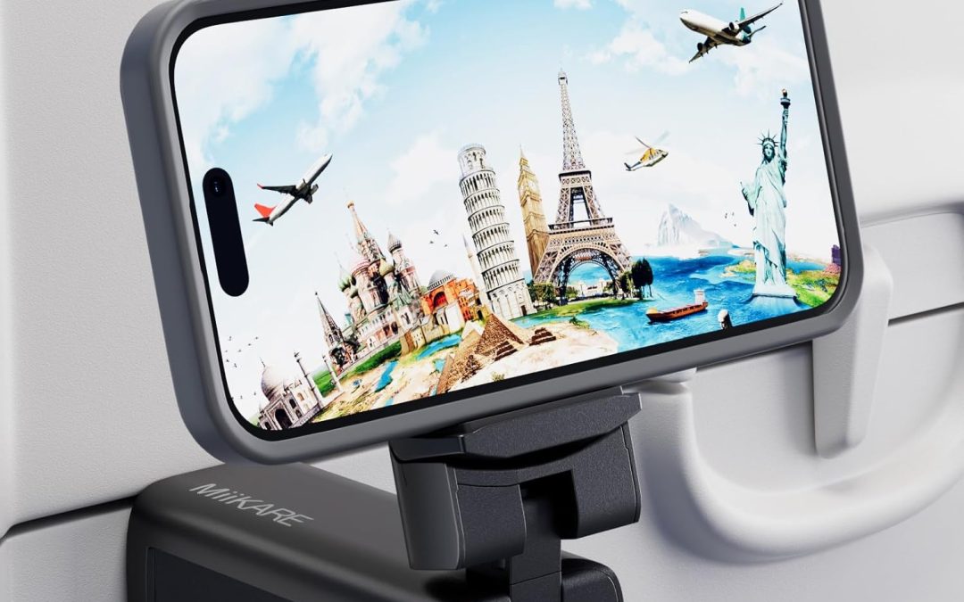 MiiKARE Airplane Travel Essentials Phone Holder, Universal Handsfree Phone Mount for Flying with 360 Degree Rotation, Accessory for Airplane, Travel Must Haves Phone Stand for Desk, Tray Table