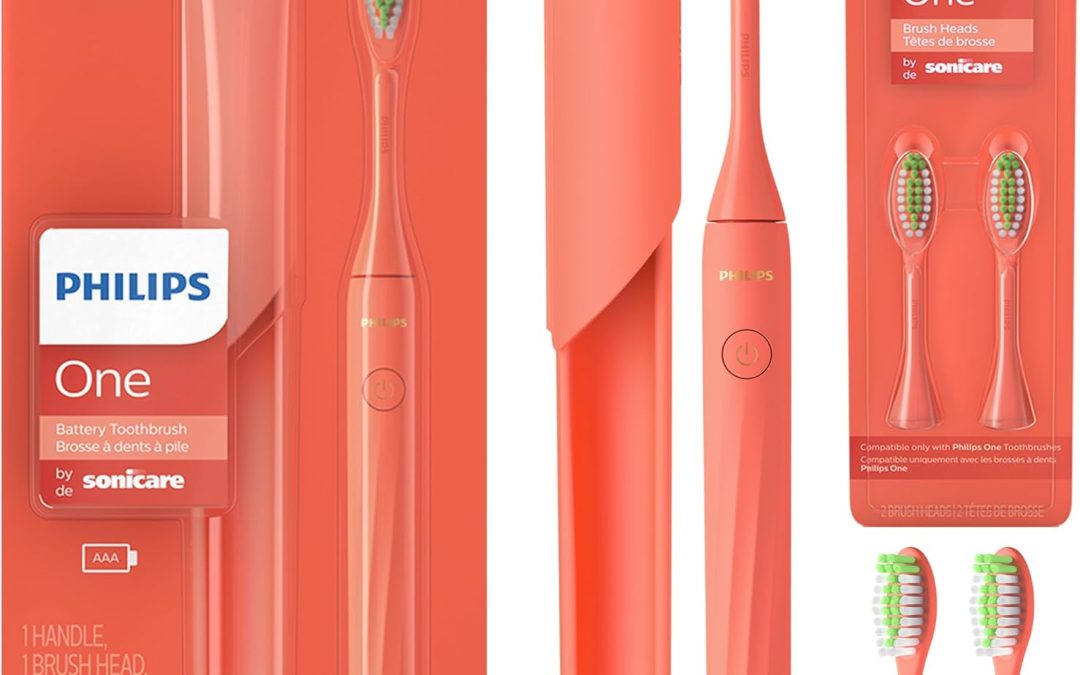 Philips One by Sonicare Battery Toothbrush, Brush Head Bundle, Miami Coral, BD1001/AZ